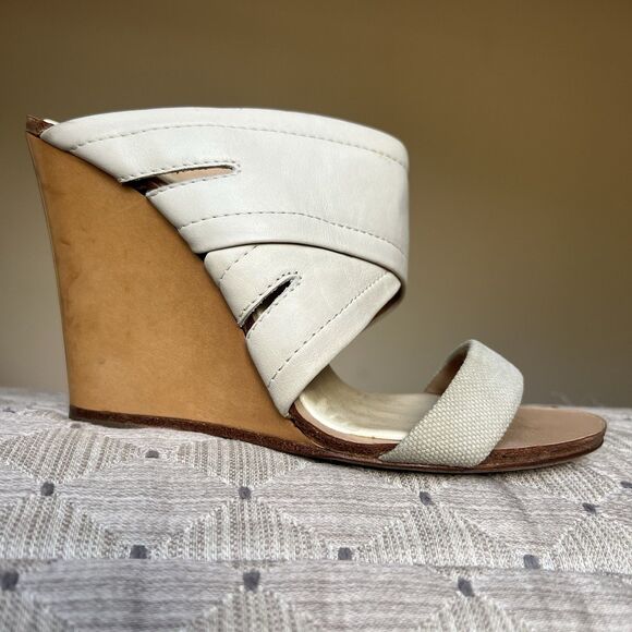 Rag & Bone Bone Leather & Canvas Wedge Wood Heel Sandals Women EU 36 US 5.5 - 6